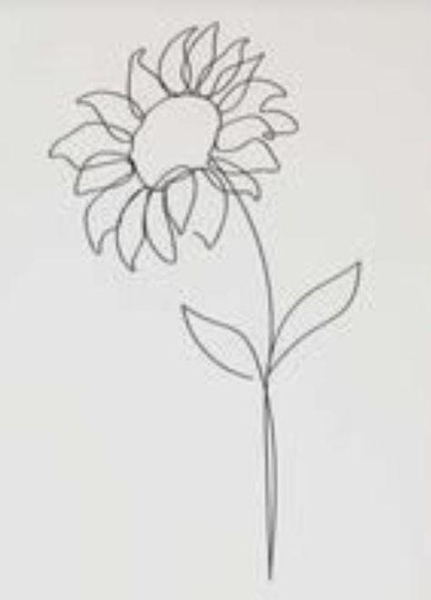 Simple Sun Flower Tattoo Design, Minimal Tattoo Sunflower, Sunflower Tattoo Outline Drawing, Fine Sunflower Tattoo, Sun Flower Line Drawing, Sunflower Single Line Tattoo, Sunflowers Line Art, Sunflower One Line Tattoo, Sunflower Drawing Outline