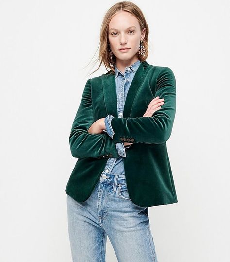 Velvet Blazer Outfit, Green Velvet Blazer, Old Forest, Green Blazer, Crew Clothing, Activewear Sets, Velvet Blazer, Womens Blazers, Blazer Outfits