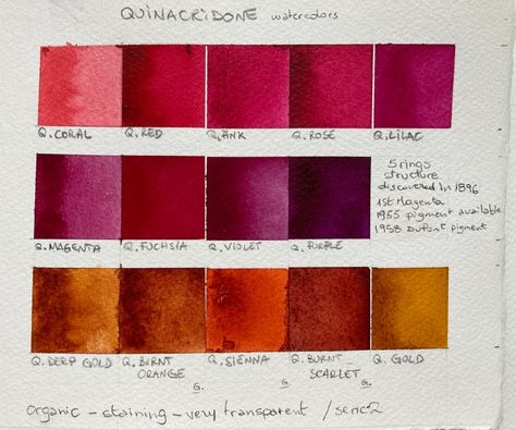 quinacridone swatches Leti Abstract Watercolor Paintings Tutorials, Watercolor Pallet, Color Theory Art, Color Mixing Chart, Art Tutorials Watercolor, Watercolor Mixing, Watercolor Tips, Math Coloring, Drawing Journal