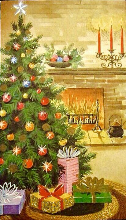 Living Room Tree, Window Christmas, Vintage Christmas Card, Vintage Christmas Images, Christmas Fireplace, Christmas Greeting Card, Old Fashioned Christmas, Christmas Past, Christmas Scenes