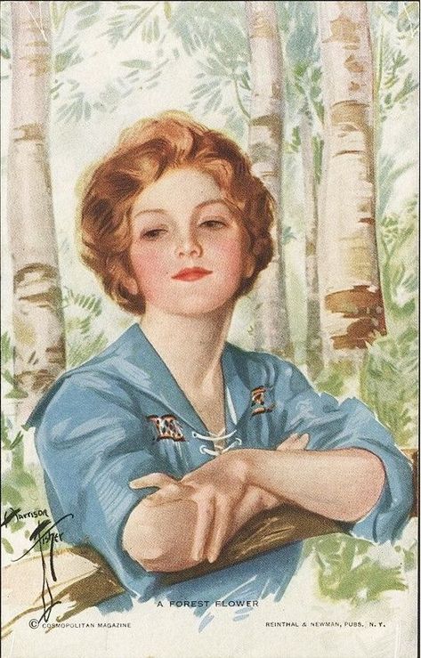 1918 Cosmopolitan, A Forest Flower - Harrison Fisher Picture Of A Woman, Harrison Fisher, Flapper Art, Woman Artist, Forest Flowers, Postcards For Sale, Vintage Pictures, Flower Illustration, Up Girl