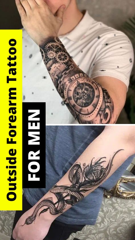 Outside Forearm Tattoos for MEN & Woman Outside Forearm Tattoos, Tattoo Ideas Medium Size, Mens Forearm Tattoo, Forearm Tattoos For Men, Forearm Tattoo Ideas, Cool Tattoos For Guys, Forearm Tattoo Men, Forearm Tattoos, Forearm Tattoo