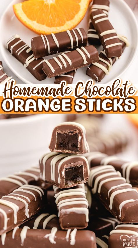 Homemade Chocolate Orange Sticks are made with a delicious orange jelly filling dipped in melted chocolate. Simple chocolate candy recipe that is so easy to make! Chocolate Orange Jelly Sticks Recipe, Sees Candies Recipes, Orange Jelly Candy, Jelly Chocolate Candy, Recipes With Melting Chocolate, Orange Candy Recipe, How To Make Jelly Candy, Orange Chocolate Candy, Sweet Candy Recipes