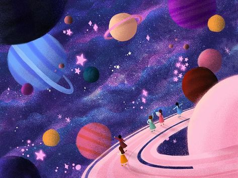 Illustration Space, Illustration Design Graphique, Planet Drawing, Art Spatial, 동화 삽화, Planet Design, Star Illustration, Arte 8 Bits, Posca Art