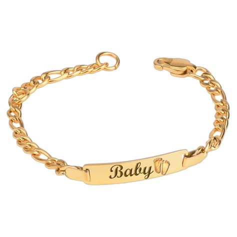 PRICES MAY VARY. Personalized gold baby name bracelet for Child, infant girls, Custom by you and engrave the baby name, date and special words.For hospital gifting, baby showers, birthdays... and more! Bracelet Size: From 4" /4.5‘’/5‘’/5.5‘’/6‘‘/6.5‘’ (inches).Each item/set including bracelet and gift box.❤All products are hand-made or hand-crafted in USA 18K Gold Plated Stainless Steel Identification Bracelet is perfectly designed for infants & baby. It is a simple and elegant bracelet for infa Baby Boy Bracelet, 1st Grandchild, Baby Bracelet Gold, Boy Bracelet, Baby Jewelry Gold, Baby Baptism Gifts, Custom Engraved Bracelet