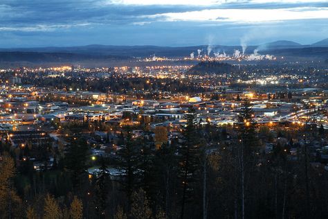 Prince George, BC by PG Dan, via Flickr    - you can clearly see the center of the city's economy in the background: the pulp mill / oil refinery Screenplay Ideas, Fantasy Prince, Prince George Bc, Vancouver City, Marvel Legends Action Figures, Staging Ideas, Elemental Magic, Beautiful Canada, Oil Refinery