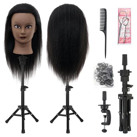 PRICES MAY VARY. 【Material】Mannequin head with high quality 100% real hair,Length of hair-14-16 Inch,Mannequin head human hair Color-Black 【Wide Application】Mannequin head with hair is perfect for those who love hairdressing, for hairdressers, hair stylists, barbershop, children and beauty school students to practice their skills, Beautifully packaged with the mannequin head and cute and useful accessories we have got you covered 【Function】Manikin head is perfect for braiding, styling and can be Manikin Head Hairstyles, Manikin Hairstyles, Hairstylist Career, Mannequin Hair, Mannequin Head Stand, Manikin Head, Fat Burner Workout, Hair Mannequin, Table Clamp