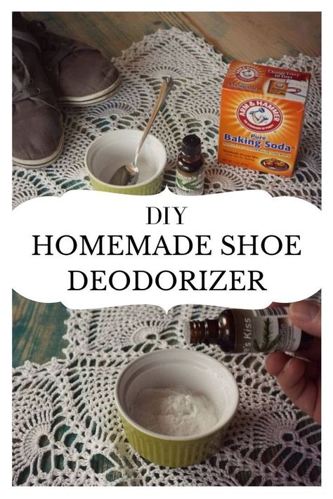 This simple to make diy shoe deodorizer only uses two ingredients, works awesome, and takes virtually no time to make. Baking soda is an awesome odor absorber, as you might know from using it in your fridge or somewhere else smelly.  The baking soda is what does all the hard work in this homemade shoe deodorizer.  It will pull whatever nasty odors might be hiding inside of your shoes. Diy Shoe Deodorizer Spray, Diy Shoe Freshener, Baking Soda Deodorizer, Shoe Deodorizer Diy Essential Oils, Diy Shoe Deodorizer Bags, Getting Smell Out Of Shoes, Shoe Freshener Diy, Sneaker Deodorizer Diy, Shoe Smell Remover Diy