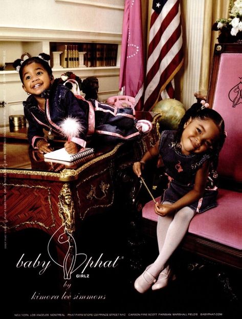 Aoki & Ming for Baby Phat Girlz in the 2000s Baby Phat 2000s Aesthetic, Baby Phat Aesthetic, Kimora Lee Simmons Kids, Baby Phat 2000s, Ming Lee, Russell Simmons, 00s Nostalgia, Kimora Lee Simmons, 2000s Nostalgia