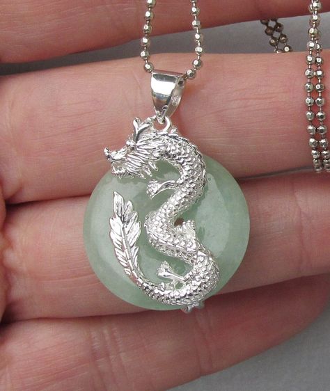 Symbol Of Luck, Jade Pendant Necklace, Mythical Creature, Silver Dragon, Jade Necklace, Jade Pendant, Pale Green, Mythical Creatures, Mint Condition