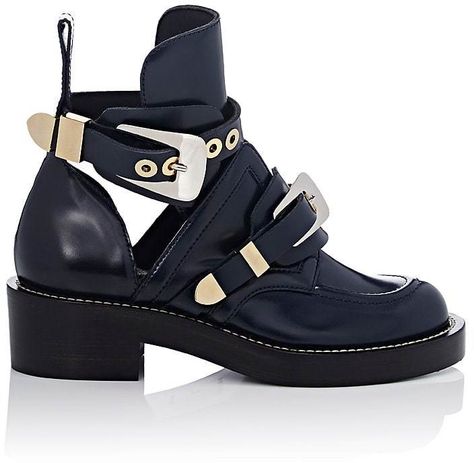 Balenciaga Women's Ceinture Ankle Boots. Navy or blue , smooth leather.Made in Italy. Cutout Boots, Balenciaga Boots, Buckle Booties, Flat Booties, Mens Fashion Edgy, Buckle Ankle Boots, Balenciaga Shoes, Buckle Boots, Biker Boots