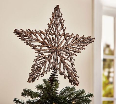 Twig Star Tree Topper Christmas Tree Topper Rustic, Pottery Barn Christmas Tree, Twig Stars, Diy Tree Topper, Twig Crafts, Christmas Tree Star Topper, Pottery Barn Christmas, Toppers Diy, Diy Christmas Tree Topper