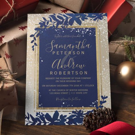 Wedding Deep Green, Christmas Winter Wedding, Blue Wedding Stationery, Green Typography, Blue And Gold Wedding, Christmas Wedding Themes, Blue Winter Wedding, Navy Blue Watercolor, Christmas Wedding Invitations