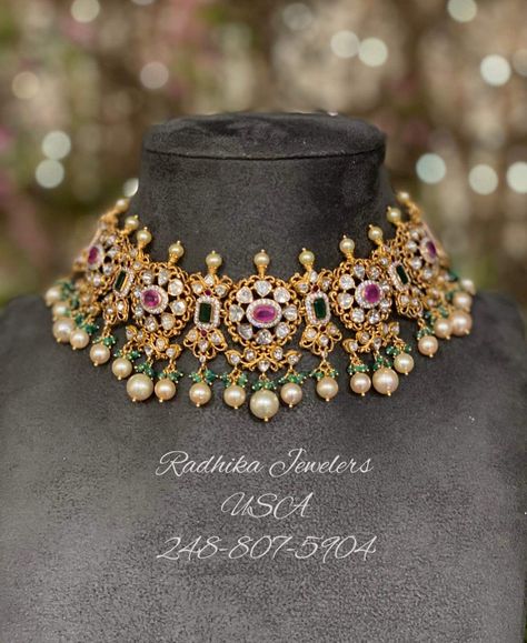 Kundan Necklace Simple, Gutta Pusalu Jewellery, Pusalu Jewellery, Choker Necklace Designs Gold Indian, Necklace Designs Gold Indian, Necklace Designs Gold, Kundan Choker Necklace, Gutta Pusalu, Antique Necklaces Design