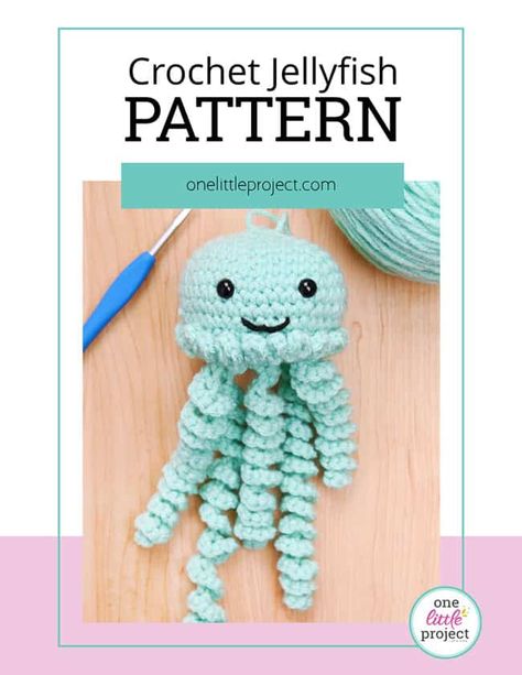 This crochet jellyfish is such a cute ocean themed craft and it's SO EASY to make! Perfect for crochet beginners and all skill levels! Follow our step-by-step photo and video tutorials and download our FREE printable jellyfish crochet pattern to make this adorable amigurumi jellyfish. Such a fun craft for summer, home decor, homemade gifts, or selling at craft shows! Easy Jellyfish Crochet, Crochet Jelly Fish Pattern, Jellyfish Amigurumi Free Pattern, Crochet Jellyfish Free Pattern, Jellyfish Crochet Pattern, Craft For Summer, Amigurumi Jellyfish, Ocean Theme Crafts, Crochet Easter Basket