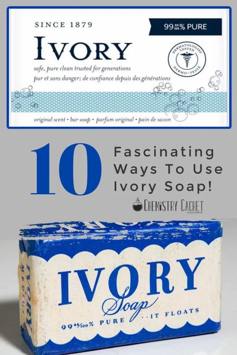 Ivory soap has been around since the 1800s, but it is still absolutely amazing to use around your home! You can use it for your skin, cleaning, laundry, and more! Get the awesome history, science, and neat ways to use Ivory soap today on Chemistry Cachet Ivory Soap For Bugs, Ivory Soap Uses, Zote Soap Uses, Ivory Bar Soap, Ghost Soap, Zote Soap, Natural Soaps Recipes, Easy Soap Recipes, Skin Cleaning