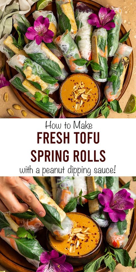 Thai Fresh Spring Rolls With Peanut Sauce, Vegan Fresh Rolls, Thai Spring Rolls Vegetarian, Fresh Vegetable Spring Rolls, Vegetable Spring Rolls With Peanut Sauce, Spring Roll Recipe Vegetable, Veggie Lunches, Tofu Spring Rolls, Fresh Spring Rolls Recipe