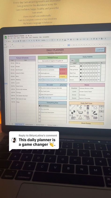 ADHD Planner & Tracker | Google Sheets Templa Free Weekly Planner Templates, Simple Weekly Planner, Student Planner Printable, Planner Tabs, To Do Planner, Monthly Planner Template, Planner Tracker, Weekly Planner Template, Small Business Planner