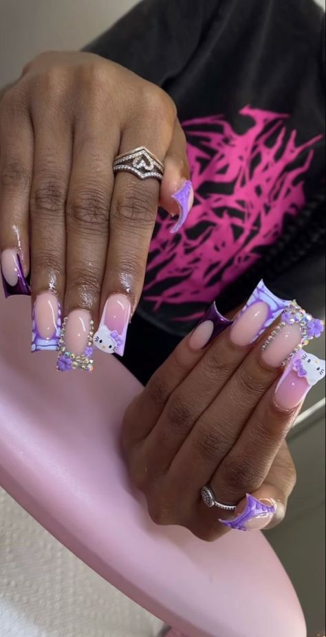 Trending Nail Colors, Nail Colors And Designs, Hard Nails, Duck Nails, Colored Acrylic Nails, French Tip Acrylic Nails, Hello Kitty Nails, Dope Nail Designs, Short Square Acrylic Nails