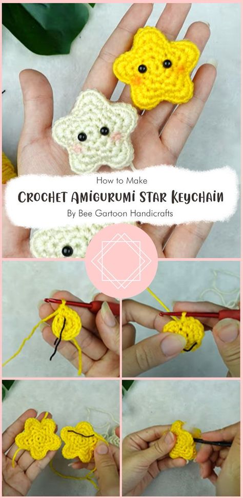 Crochet Amigurumi Star, Amigurumi Star, Crochet Star Patterns, Star Keychain, Easy Amigurumi, Cute Amigurumi, Crochet Mignon, Confection Au Crochet, Crochet Keychain Pattern