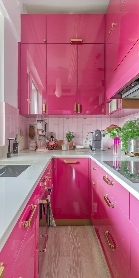 Iv Bar, Funky Illustrations, Preppy Bohemian, Pink Kitchen Ideas, Pink Kitchens, Apartment Decor Inspiration, Pink Kitchen, Cute Kitchen, Pink Houses