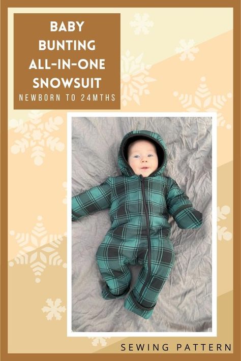 Baby Bunting All-In-One Snowsuit sewing pattern (Newborn to 24mths). This All-In-One Snowsuit is designed to layer over other clothing and features fold-over sleeve mitts and fold-over footie cuffs, meaning you'll be able to keep your little ones snug and warm!. The front zipper makes dressing quick and easy, and the bunting includes an optional lining. Winter Sewing Patterns, Nursery Sewing, Baby Bunting Bag, Baby Sewing Patterns Free, Boys Sewing Patterns, Suit Sewing Patterns, Tops Sewing, Winter Sewing, Baby Snowsuit