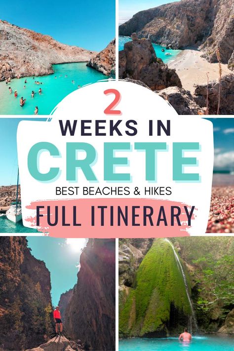 Spending 2 weeks in Crete? Steal this Crete Itinerary to see the best waterfalls, gorges and beaches in Crete. | what to do in crete | what to see in crete | best places to visit in crete | what to visit in crete | crete travel guide | travel to crete greece | crete greece itinerary | crete attractions | greece vacation | crete without car | best crete beaches | best things to do in crete | crete best places | crete travel itinerary | waterfalls in crete | hiking in crete | best hikes in crete Bali Crete, Crete Itinerary, Crete Map, Crete Beaches, Crete Travel, Greek Islands Vacation, Greek Islands To Visit, Crete Holiday, Greece Itinerary