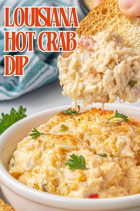 Dive into Louisiana Hot Crab Dip! This cheesy, rich, creamy dip is baked until hot and bubbly, it's the ultimate indulgence. Buffalo Crab Dip Recipe, Louisiana Hot Crab Dip, Hot Crab Dip Crockpot, Hot Seafood Dip, Lobster Queso Dip, Crockpot Crab Dip, Cheesy Crab Dip, Crab Dip Recipe Cold, Warm Crab Dip