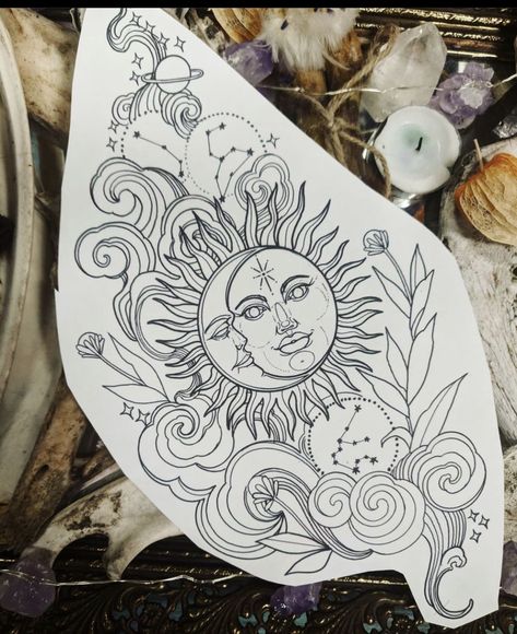 Moon Sun Tattoo, Sun And Moon Tattoo, Leg Tattoos Women, Dope Tattoos For Women, Spiritual Tattoos, Sleeve Tattoos For Women, Tattoo Outline, Dream Tattoos, Dope Tattoos