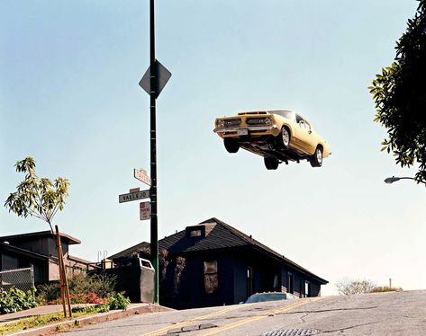 Matthew Porter, "The Heights", 2006 Flying Cars, Old Muscle Cars, Modern Metropolis, Packing Car, Flying Car, Trampolines, Automotive Photography, Contemporary Photographers, Street Racing