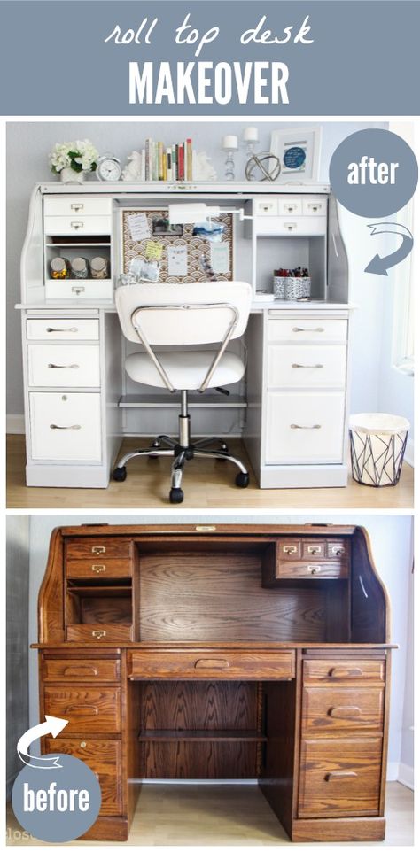 Friday Favorites: Summer Organizing, Costs of Being Disorganized   more! Desk Makeover Diy, Casa Clean, Roll Top Desk, Desk Makeover, Paint Wood, Diy Desk, Roll Top, Refurbished Furniture, Flipping Furniture