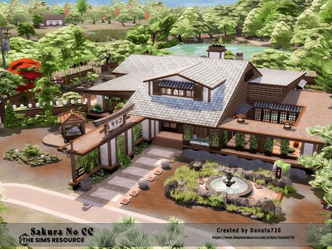 Sims Chinese House, Sims 4 Japanese Mansion, Sims 4 Korean House Cc, Sims 4 Onsen Bathhouse, Sims 4 Chinese House, Sims 4 Asian House, Sims 4 Mt Komorebi House, Sims 4 Cc House Build, Sims 4 Lots Residential