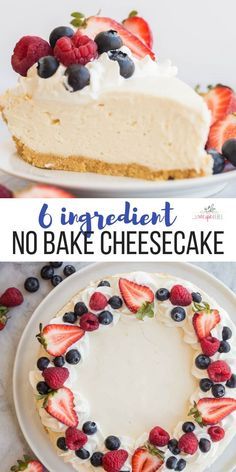 This easy Cheesecake Recipe is totally no bake and made with just SIX ingredients! Make ahead friendly no bake cheesecake for summer. #cheesecake #nobake #recipe #dessert #cheesecakerecipe | no bake cheesecake | easy dessert recipe | fourthy of july | canada day | cream cheese recipe Easy Cheesecake Recipes No Springform Pan, Non Cook Cheesecake Recipes, No Bake Summer Cheesecake, Cheesecake Recipes Easy Chocolate, Cream Cheese Cheesecake No Bake, Cream Cheese Easy Dessert, Cream Cheese Pies No Bake, Easy Cheesecake Recipes Philadelphia, Ruth Chris Cheesecake Recipe