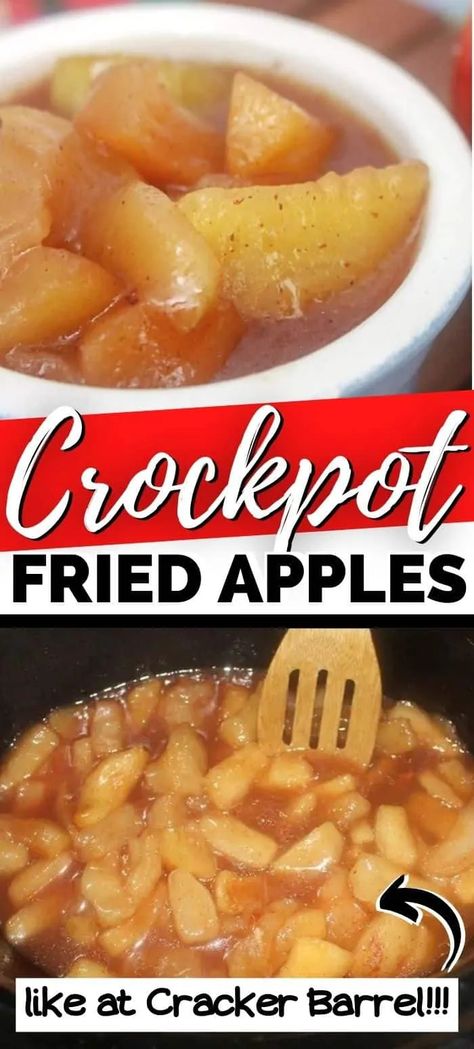 A delicious Cracker Barrel inspired fried apples recipe for your crockpot or slow cooker. #SlowCookerRecipes #Copycat #AppleRecipes #FallRecipes #ComfortFood #SlowCooker #CrockPotRecipes Stouffers Harvest Apples Recipe, Apples In Crockpot Easy, Red Apples Recipe, Red Apple Recipes Easy, Recipes With Red Apples, Recipes With Red Delicious Apples, Red Delicious Apple Recipes Easy, Crock Pot Apples, Red Apple Recipes