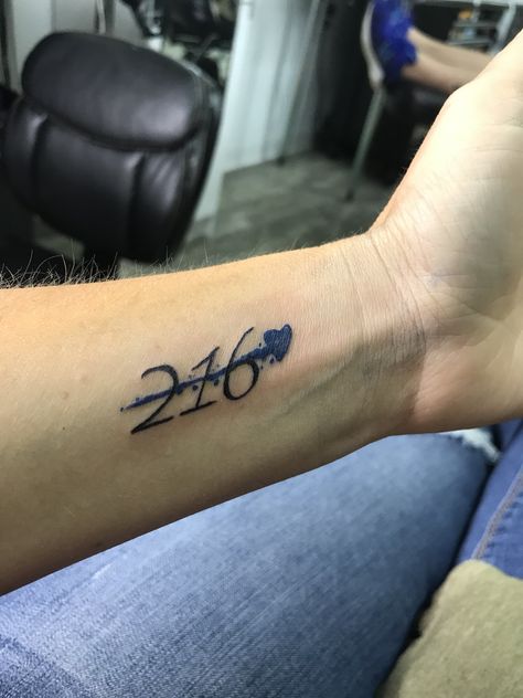 Blue line badge number tattoo Blue Line Badge Number Tattoo, Police Inspired Tattoos, Correction Officer Tattoo, Blue Line Wife Tattoo, Police Daughter Tattoo, Badge Tattoo Police, Police Badge Tattoo Women, Cop Memorial Tattoo, End Of Watch Tattoo Police