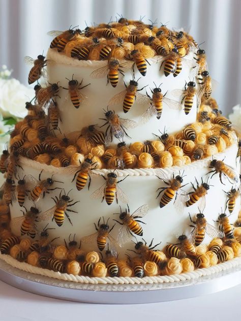 Flower Themed Cake, Beehive Cake, Bee Birthday Cake, Super Torte, Cupcakes Design, Honeycomb Cake, Bee Cake, Decorate A Cake, Birthday Cake Decorating Ideas