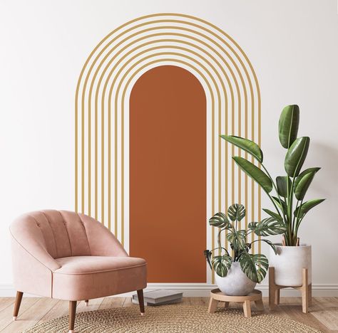 Mid Century Decal Stripes Wall Decal Arch Decal Boho Decal - Etsy Palm Springs Modern, Arch Wall Decal, Modern Playroom, Arch Wall, Boho Mid Century, Playroom Wall Decor, Wall Decor Boho, Bedroom Orange, Handmade Wall Decor