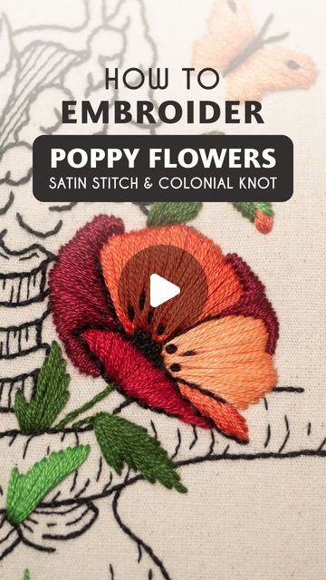 Stella Caraman | Embroidery Patterns & Tutorials on Instagram: "In 30 seconds learn how to embroider the Poppy - Delicate Thyroid 🌺

✨ Work the flower petals with Satin Stitch using 6 strands, following the color chart.
Each petal has its own color.

✨ Control the direction of Satin Stitches:
Run a few spaced stitches to determine the angle and fill in the spaces between.

✨ Use the fanning technique to fill most petals:
Take your time to ensure a smooth texture flow.

✨ After completing the petals:
Work the flower center with Colonial Knots using 3 strands.
Add a few sprinkled knots on the leaves with the same thread.

Aren’t you excited? 😍

Happy stitching! 🩷

🧵 You can find all my patterns in my Etsy shop.
🧵 Subscribe to my newsletter to receive your free PDF pattern, along with al Embroidery Poppies, Embroidery Patterns Tutorials, Embroidery Video, Free Pdf Pattern, Embroidery Videos, Flower Center, Hand Embroidery Art, Take Your Time, Satin Stitch