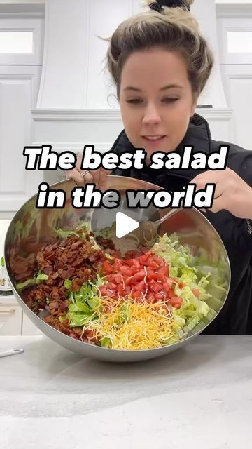 Tiffany Magee on Instagram: "HERE’S MY RECIPE 😍😍  Romaine lettuce Bacon Shredded mexican cheese  Tomato   Dressing 1/2 cup mayo 1/3 cup ketchup 1 tbsp relish 1/4 tsp pepper 1/4 tsp garlic powder   #tiffanysfavoritesalad #salad #blt #thousandisland #freshdinner #healthydinner #lightdinner #blueraspberryelectrolytes #nomustard" The Salad To Bring, Romaine Chicken Salad, Shredded Lettuce Salad Recipes, Gladly Salad, Simple Lettuce Salad Recipes, Zaxbys Salads, Individual Salads For Parties, Salad For A Crowd Parties, Different Salads Ideas