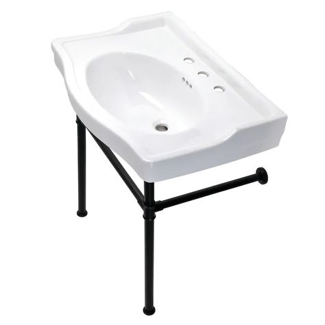 Kingston Brass Victorian Matte Black Ceramic Wall-mount Rectangular Traditional Bathroom Sink (29.94-in x 21.63-in) in the Bathroom Sinks department at Lowes.com Small Vanity Sink, Powder Room Bathroom, Console Bathroom Sink, Bathroom Sink Tops, Steampunk Home, Folk Victorian, Pool Bathroom, Console Sink, Victorian Bathroom