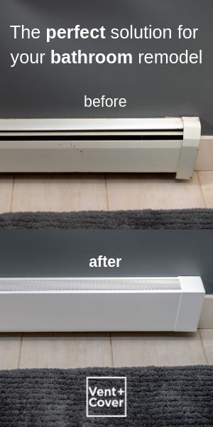 Replace baseboard heater cover for ugly rusty bathroom baseboard heater Baseboard Heater Covers Ideas, Baseboard Hot Water Heater Covers, Upgrade Baseboard Heating, Floor Board Heater Cover, Rusty Baseboard Heater, Hiding Baseboard Heaters, Baseboard Heating Ideas, Hot Water Baseboard Covers, Update Baseboard Heaters