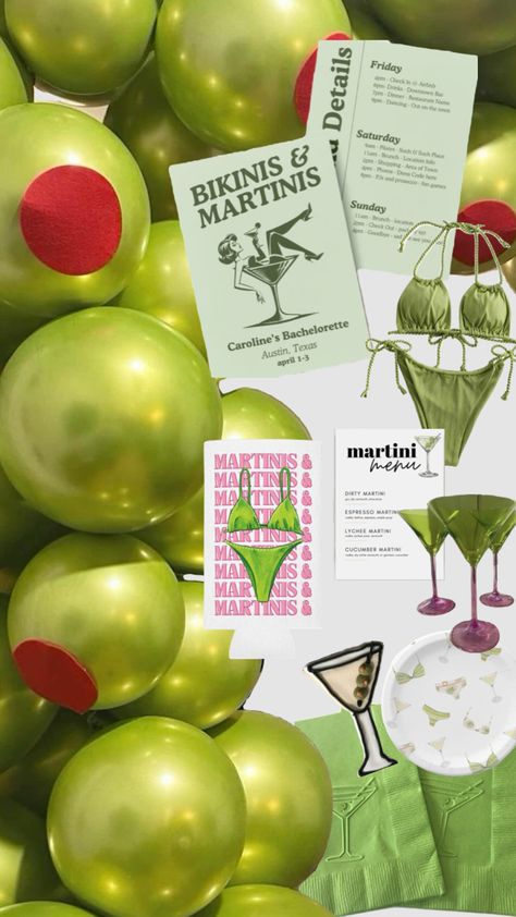 #martinis #martinisandbikinis #bikinis #green #martinitheme #themes #partythemes #bach #bacheloretteparty #bachelorettetheme #bachelorette #bridalshower #bridalshowertheme #birthday #birthdayparty Birthday Martini, Theme Bachelorette Party, Candied Citrus, Martini Party, 32 Birthday, Bday Party Theme, 28th Birthday, Bachelorette Themes, Bridal Bachelorette Party