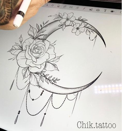 Beautiful Flower Tattoos, Tattoo Zeichnungen, Small Flower Tattoos, Moon Tattoo Designs, Inspiration Tattoos, Small Tattoos Simple, Arrow Tattoo, Mandala Tattoo Design, Flower Tattoo Designs