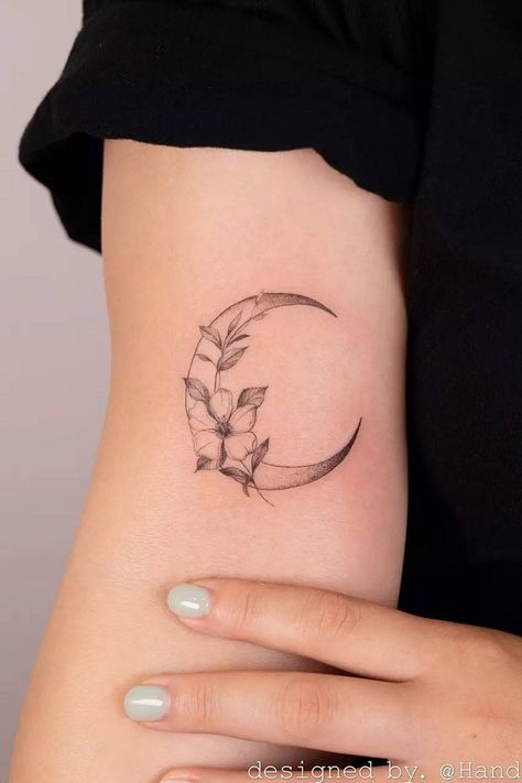 Flower Moon Tattoo, Popular Tattoo Ideas, Autumn Tattoo, Moon Tattoos, Moon Tattoo Designs, Wrist Tattoos For Women, Most Popular Tattoos, Cool Small Tattoos, Subtle Tattoos