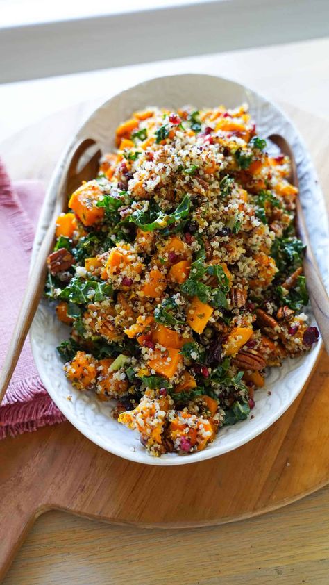 Healthy Salads Clean Eating, Squash Quinoa Salad, Butternut Squash Quinoa Salad, Roasted Butternut Squash Salad, Broccoli Salad With Raisins, Entertaining With Beth, Honey Balsamic Vinaigrette, Kale And Quinoa, Butternut Squash Quinoa