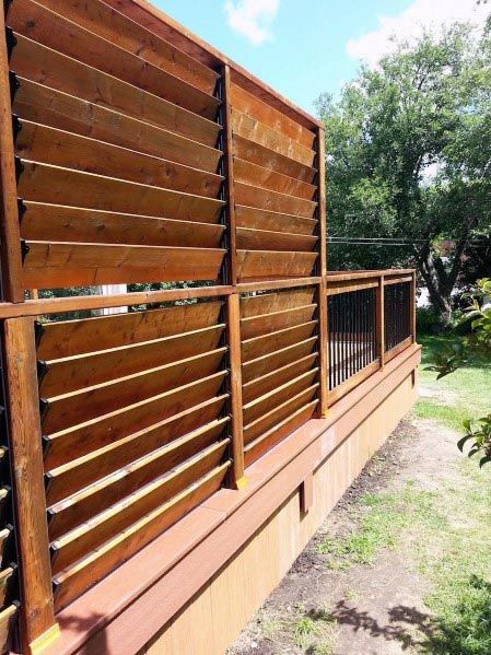 Top 70 Best Deck Railing Ideas - Outdoor Design Inspiration Deck Privacy Panels, Backyard Privacy Screen, Privacy Screen Deck, Diy Privacy Screen, Deck Railing Design, Patio Privacy Screen, Deck Privacy, Deck Pictures, Patio Privacy