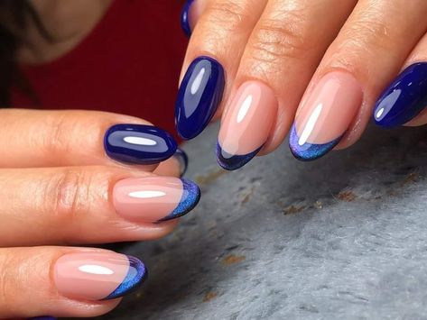 French Cat, Navy Blue Nails, Magnetic Nails, French Nail Designs, Cat Eye Nails, Eye Design, Blue Cats, Blue Nails, French Nails