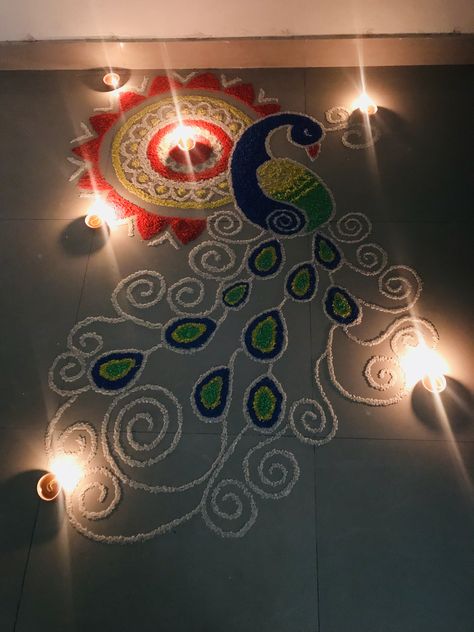 #rangoli #diwali #peacock #peacockrangoli Rangoli Instagram Story, Diwali Rangoli Snapchat Story, Diwali Rangoli Snap, Rangoli Snapchat Story, Rangoli Designs With Rice, Rangoli Snap, New Year Rangoli 2023, Rangoli Aesthetic, Happy Diwali Rangoli