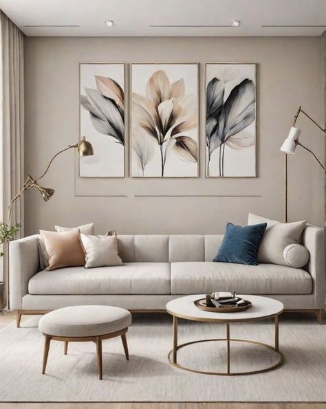 Contemporary Living Room - Design Ideas AI White Wall Living Room Ideas Decor, White Wall Living Room Ideas, Lounge Feature Wall, Living Room With White Couch, Couch Wall Decor Ideas, Flowers On Wall, Wall Behind Sofa, White Sofa Living Room, White Walls Living Room