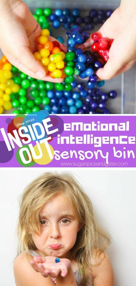 Inside Out Edible Waterbeads Sensory Bin Emotions Sensory Bin, School Age Games, Rainbow Sensory Bin, Toddler Feelings, Spiritual Education, Homeschool Toddler, Rainbow Sensory, Emotions Art, Toddler Storytime